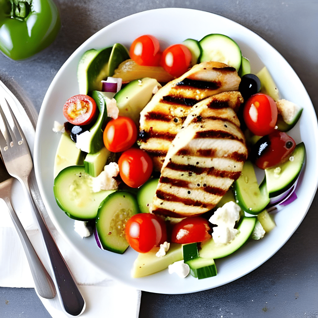 Salade grecque avec du poulet grillé