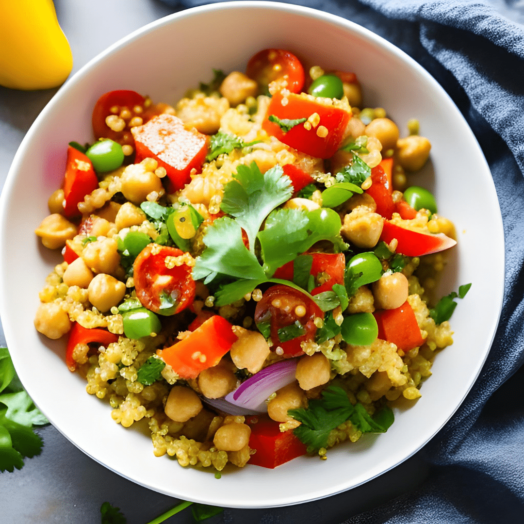 Salade de quinoa et de pois chiches avec légumes colorés : Une recette saine et facile