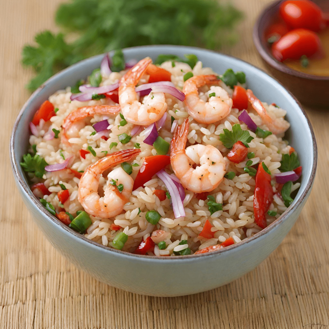 Salade de riz complet aux crevettes
