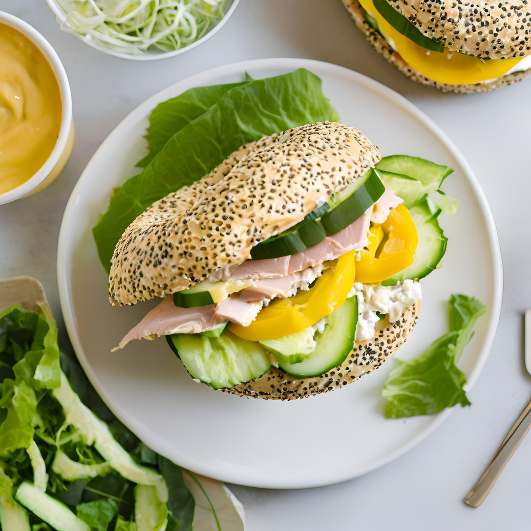 Recette Bagel Méditerranéen : Thon, Poivron Grillé et Concombre pour un Déjeuner Sain et Gourmand