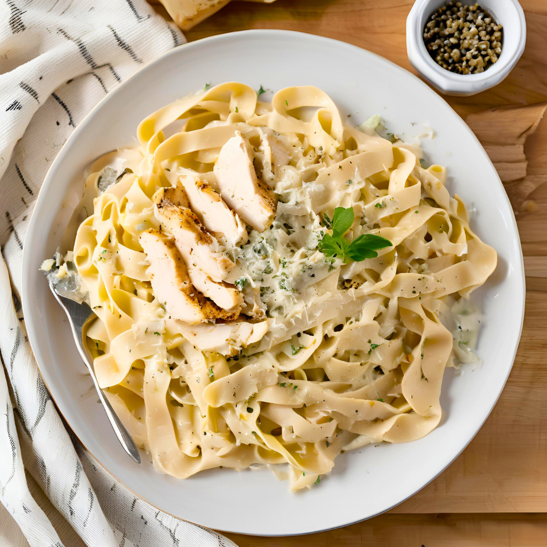 Pasta Alfredo légère, sauce au chou-fleur, recette saine de pâtes