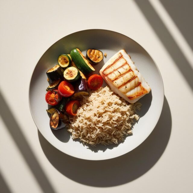 Cabillaud Grillé avec Légumes Provençaux & Riz