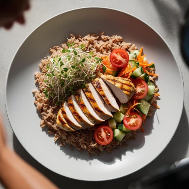 Poulet Grillé avec Riz Complet & Salade Fraîche